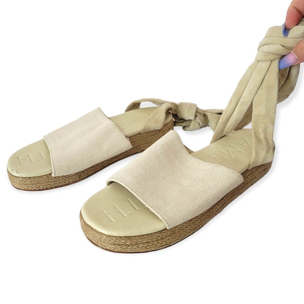 JAMES SMITH The Wrap Suede Espadrille in Cream Size 36 (5.5 US)